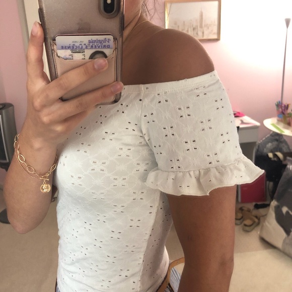 White off the shoulder eyelet top - Picture 3 of 4